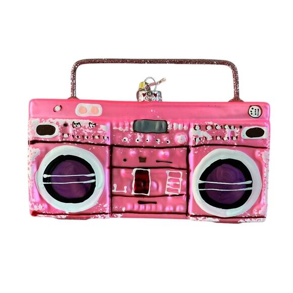 Boombox Handmade Glass Ornament Exchange Collectible by Cody Foster & Co in PINK - Picture 1 of 5